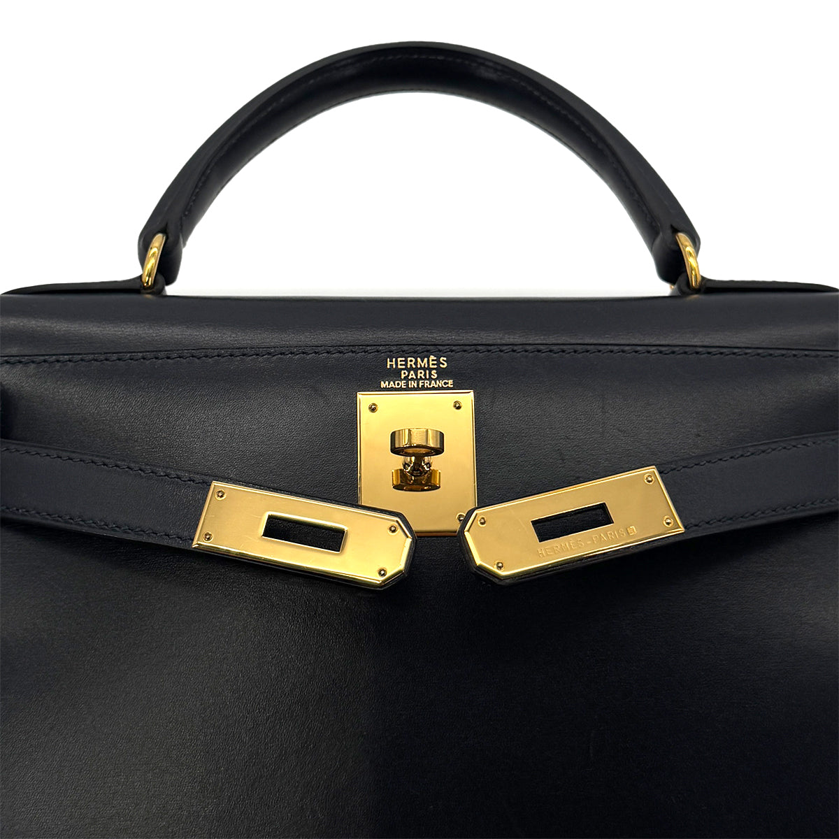 HERMES KELLY 28 SELLIER BLUE INDIGO BOXCALF HAND SHOULDER BAG 〇Z GHW 90285100