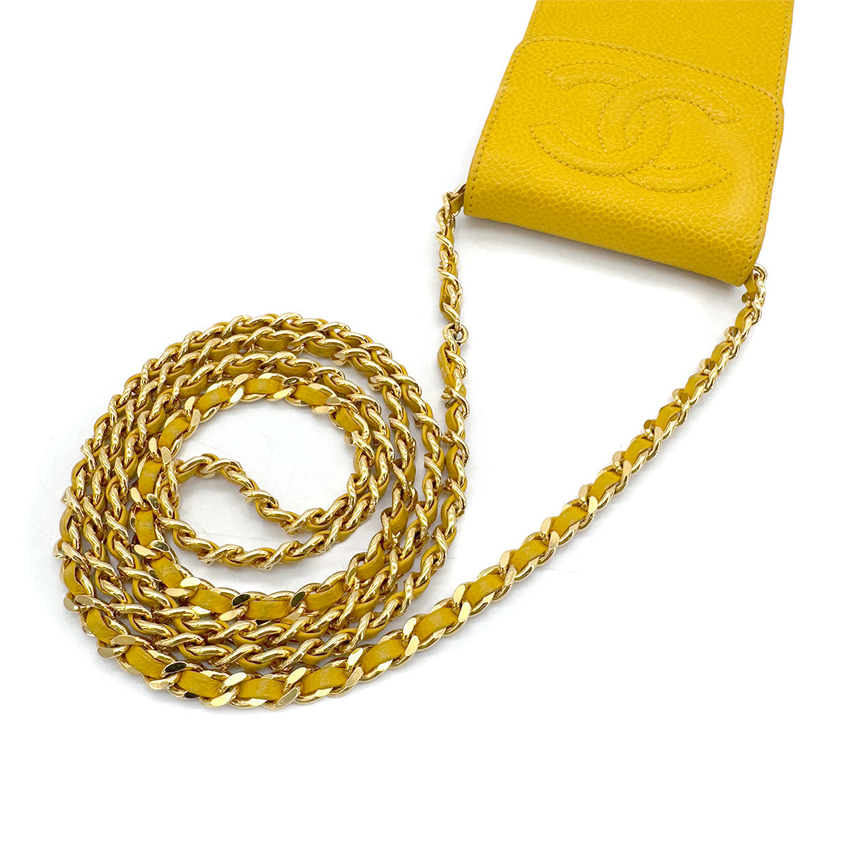 CHANEL VINTAGE BIG COCO CHAIN SHOULDER BAG YELLOW CAVIAR SKIN 90286009