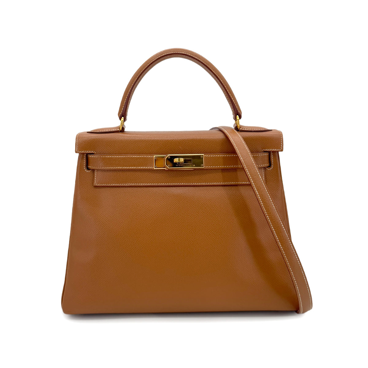 HERMES KELLY 28 RETOURNE GOLD COUCHEVEL HAND SHOULDER BAG □B GHW 90286020