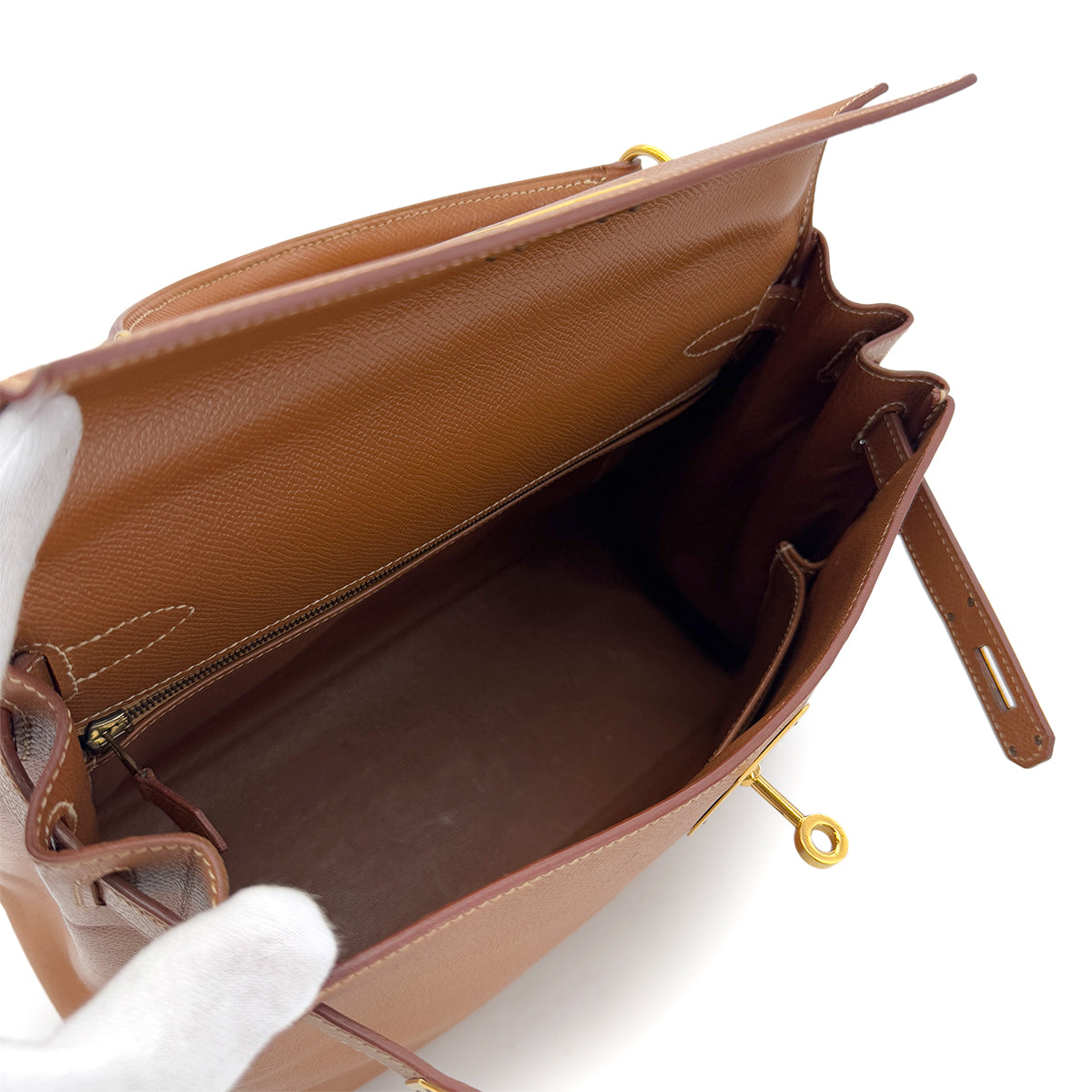 HERMES KELLY 28 RETOURNE GOLD COUCHEVEL HAND SHOULDER BAG □B GHW 90286020