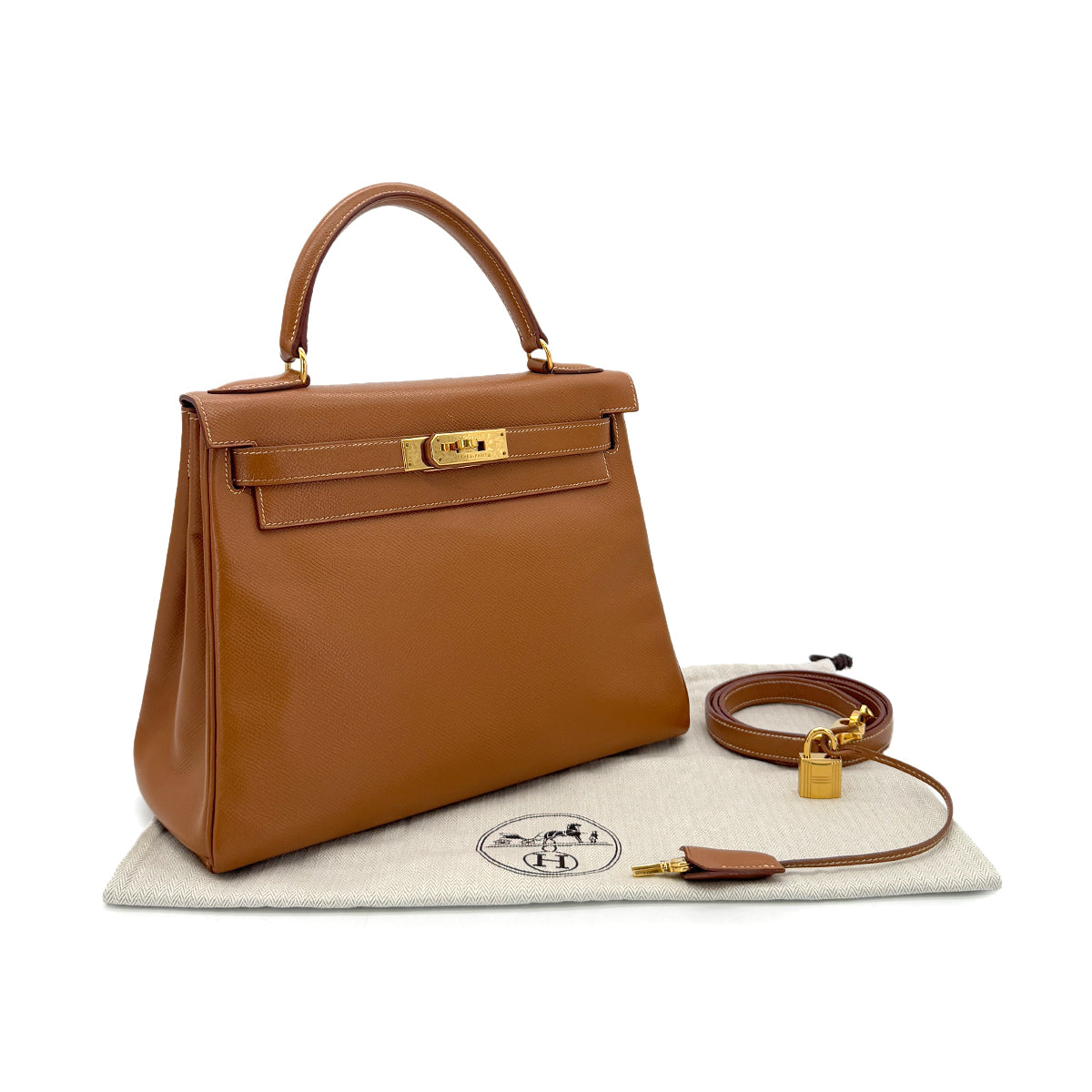 HERMES KELLY 28 RETOURNE GOLD COUCHEVEL HAND SHOULDER BAG □B GHW 90286020