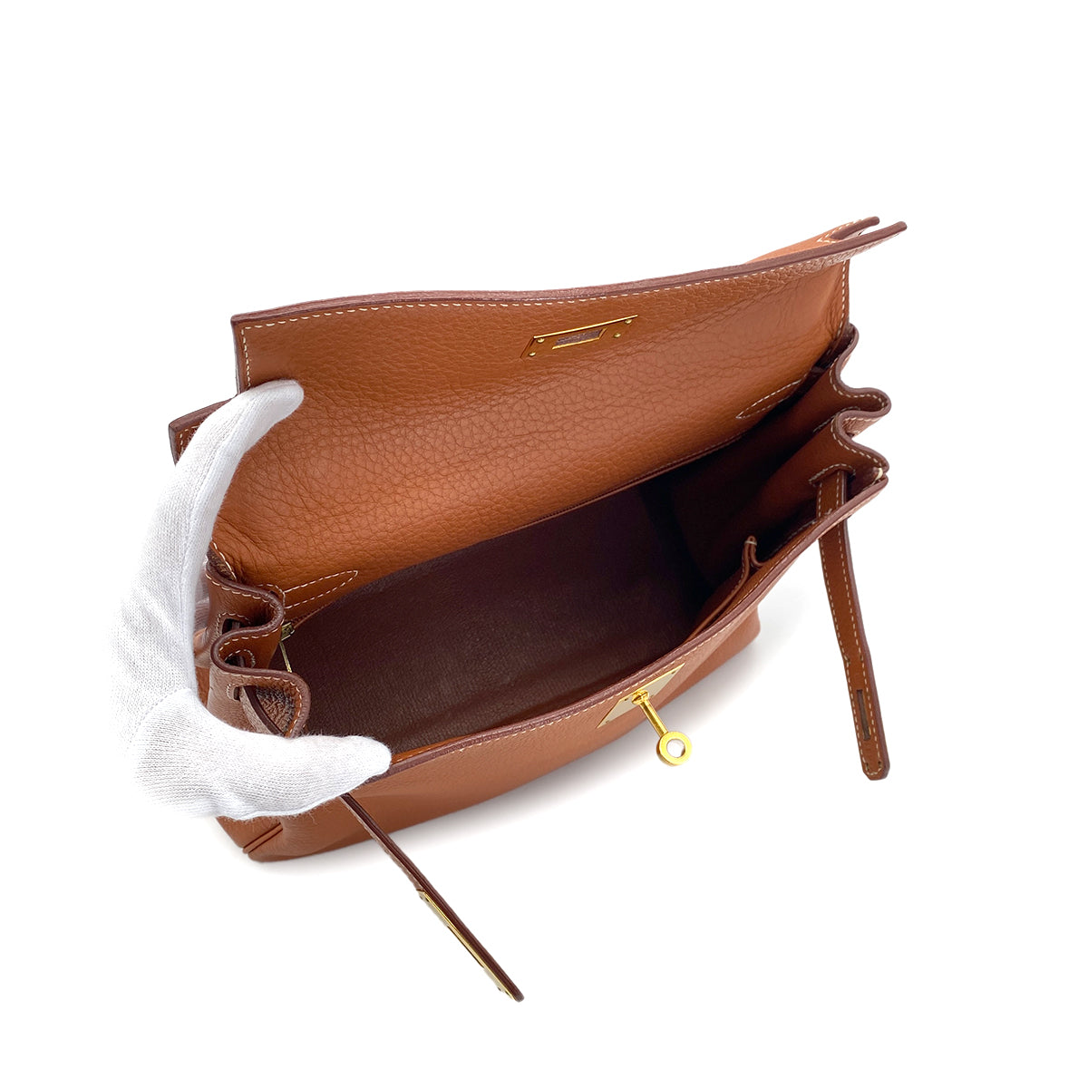 HERMES KELLY 28 RETOURNE COGNAC TAURILLON CLEMENCE HAND SHOULDER BAG □H GHW 90286577