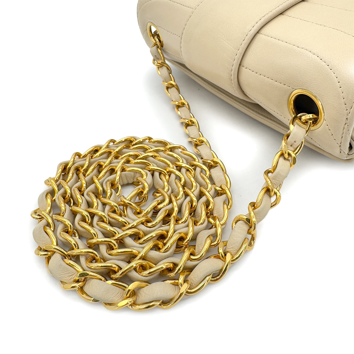 CHANEL VINTAGE SEAGULL CHAIN SHOULDER FLAP BAG BEIGE LAMB SKIN 90286582 - PURPOSE