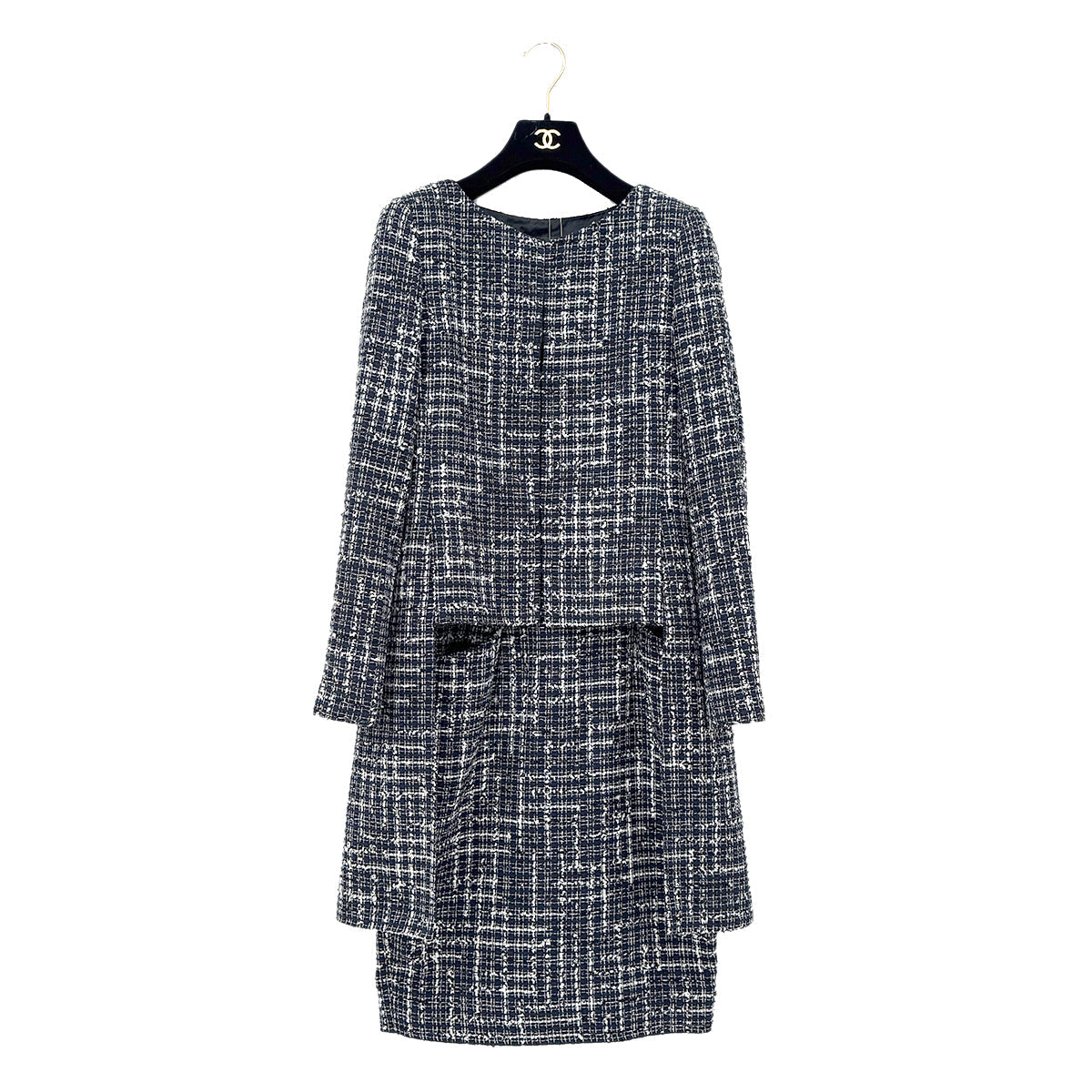 CHANEL COCO BUTTON TWEED JACKET SKIRT SET NAVY COTTON 36 P47 RTW 90286904 - PURPOSE