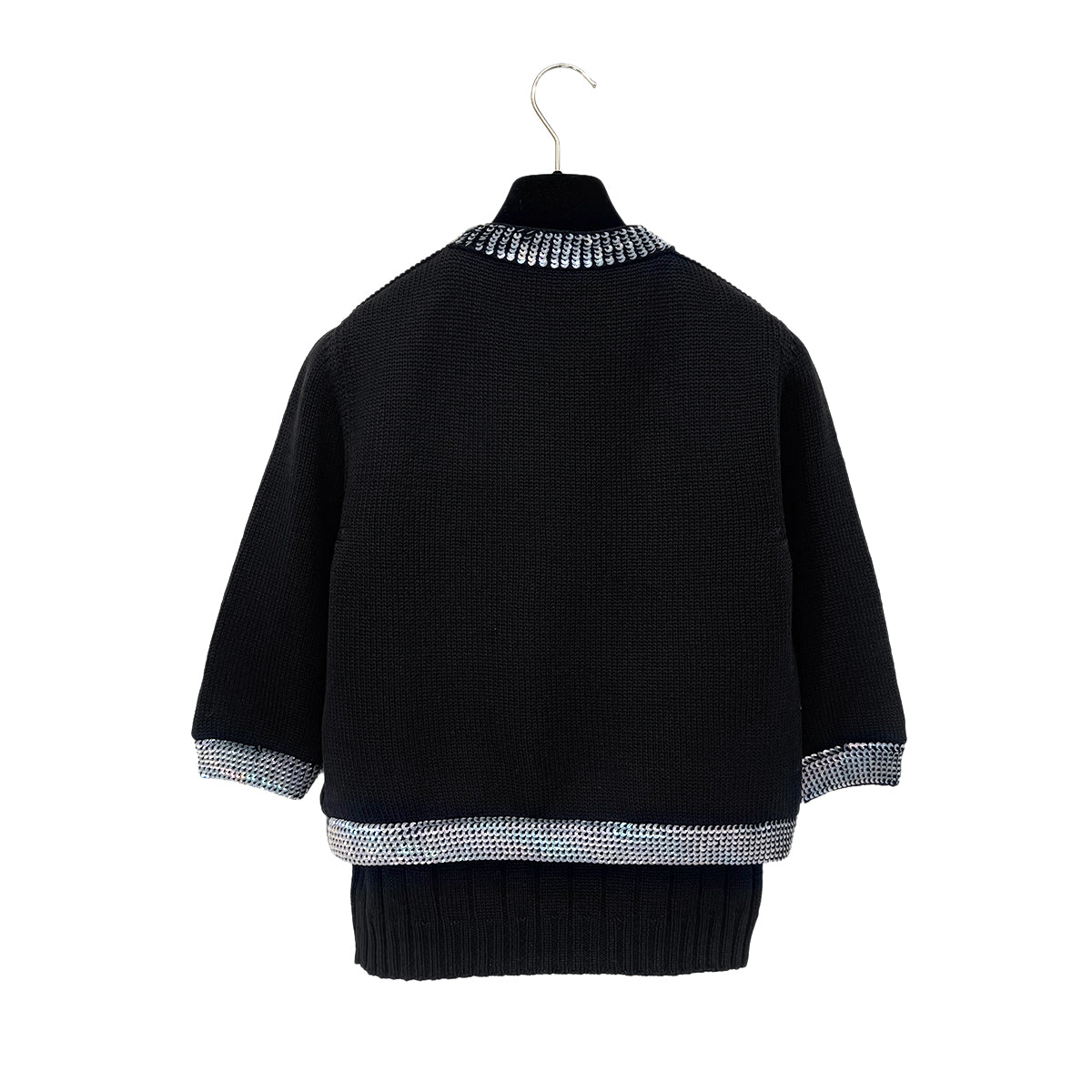CHANEL VINTAGE COCOMARK TWIN KNIT SEQUINS CARDIGAN SLEEVELESS TOPS BLACK WOOL 38 99A RTW 90286925 - PURPOSE