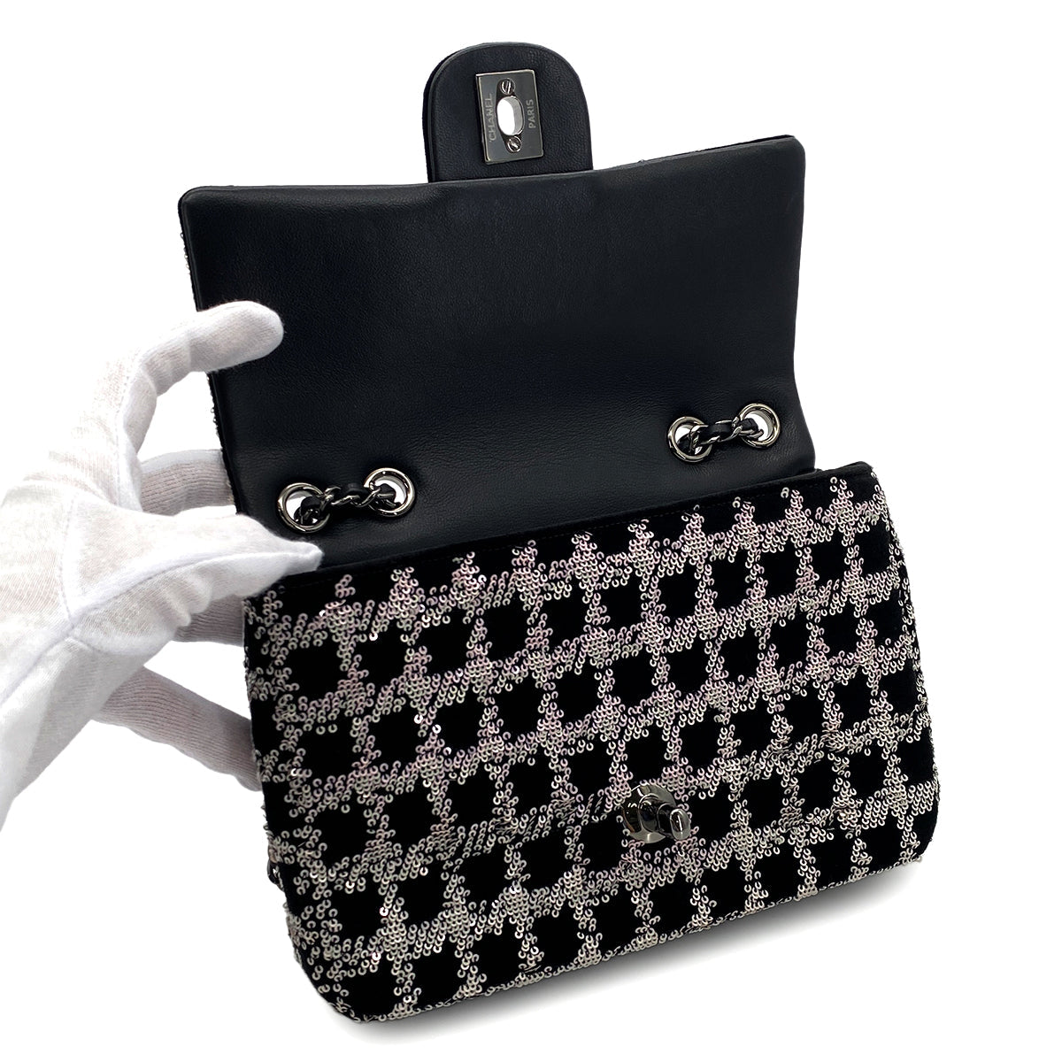 CHANEL CHAIN SHOULDER BAG BLACK VELOR SEQUINS 90287108