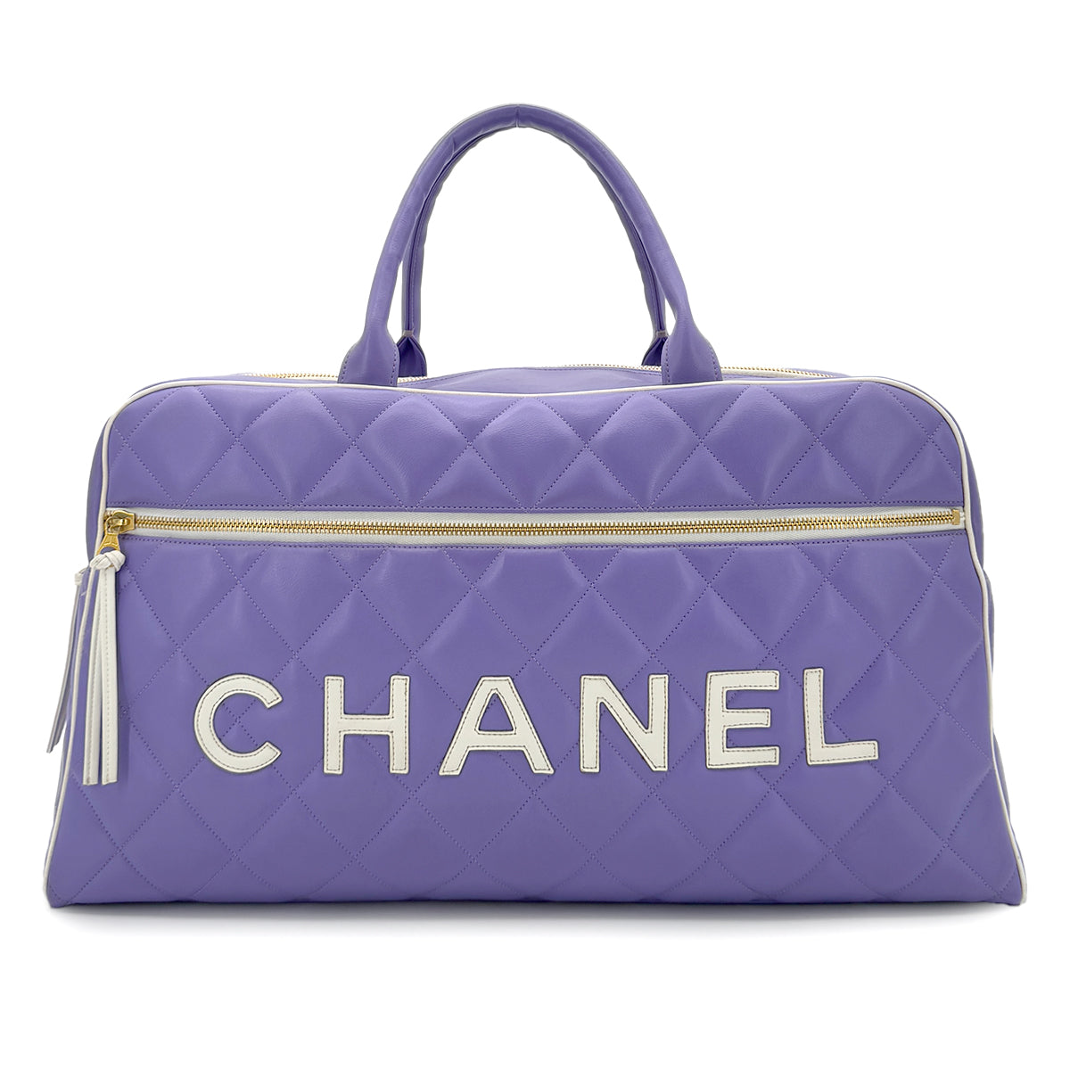 CHANEL VINTAGE MATELASSE LOGO BOSTON HAND BAG PURPLE WHITE LEATHER 90287478 - PURPOSE