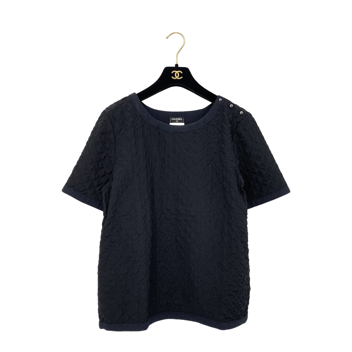 CHANEL MATELASSE COCO BUTTON T-SHIRT BLACK NAVY 40 P52 RTW 90288053 - PURPOSE