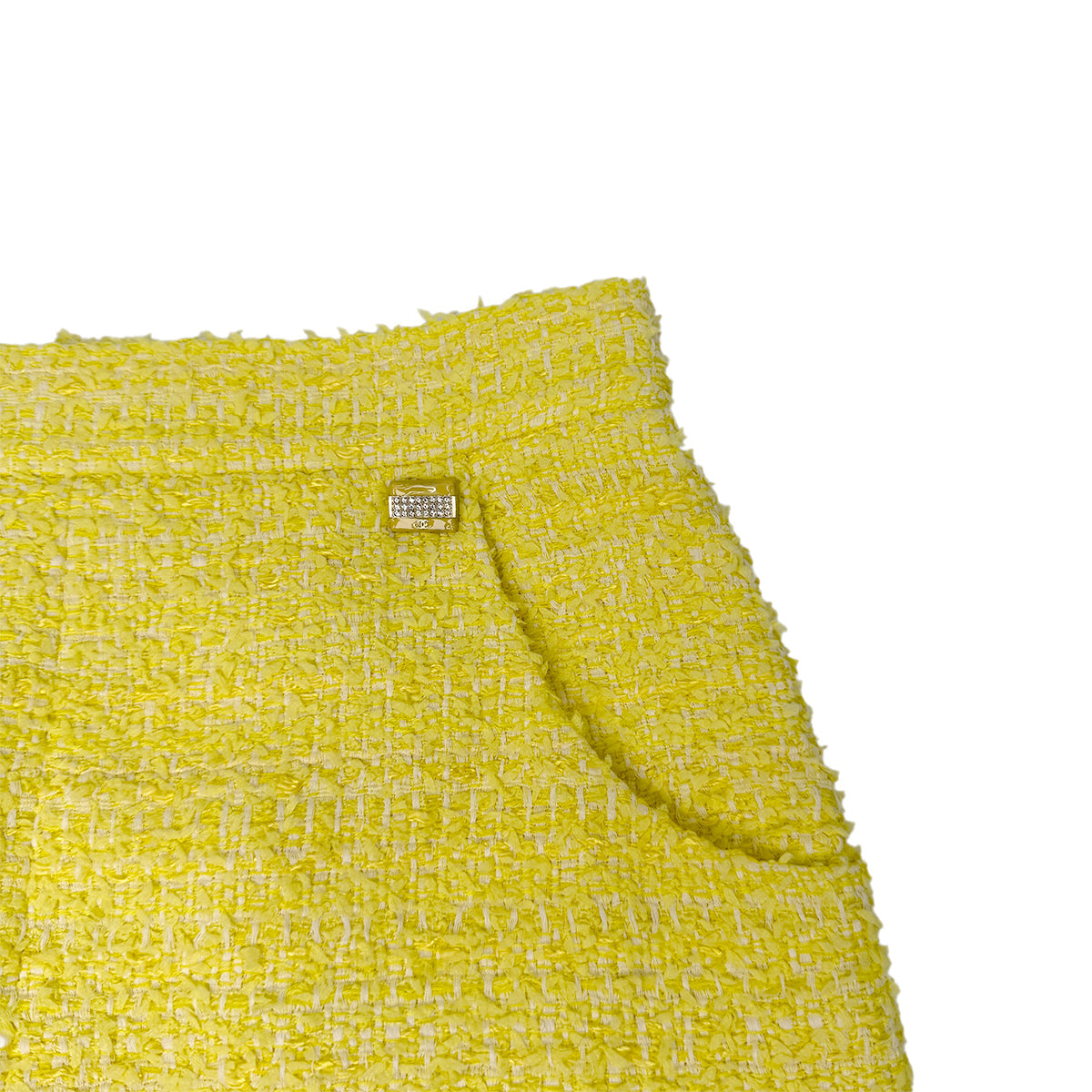 CHANEL TWEED JACKET SKIRT SET COCO BUTTON RHINESTONE YELLOW COTTON 36 P42 RTW 90288977 - PURPOSE