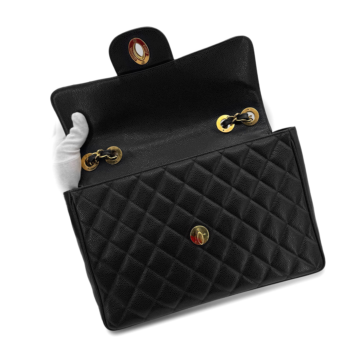 CHANEL VINTAGE JUMBO MATELASSE 30 CHAIN SHOULDER BAG BLACK CAVIAR SKIN 90289065