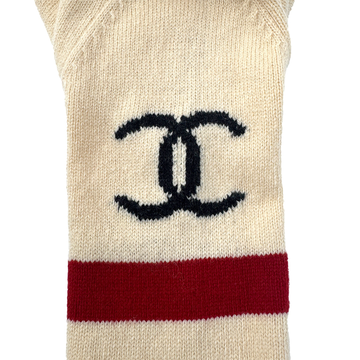 CHANEL VINTAGE 2007 BODER PATERN PENGUIN COCOMARK SWEATER RED IVORY WOOL 36 07A RTW 90289561