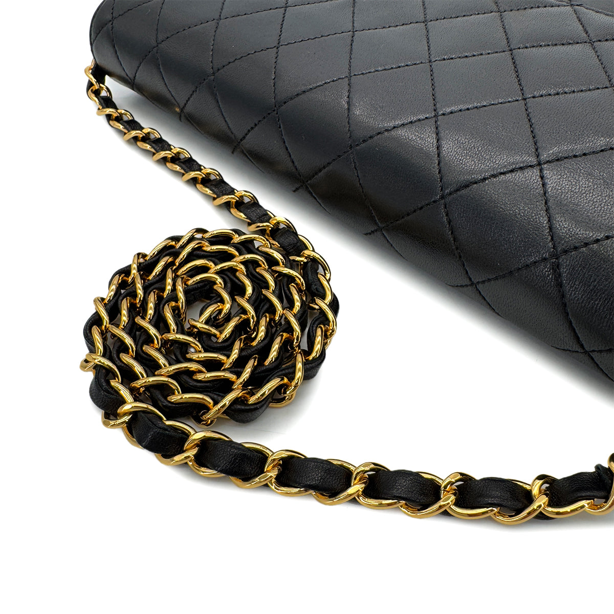 CHANEL VINTAGE MATELASSE CHAIN SHOULDER BAG BLACK LAMB SKIN 90290329