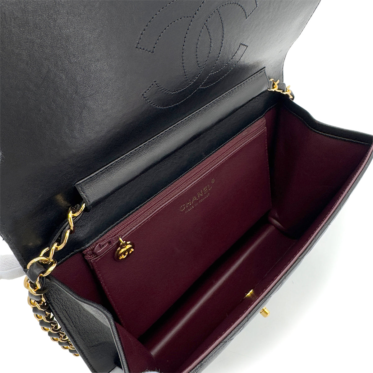 CHANEL VINTAGE MATELASSE CHAIN SHOULDER BAG BLACK LAMB SKIN 90290329