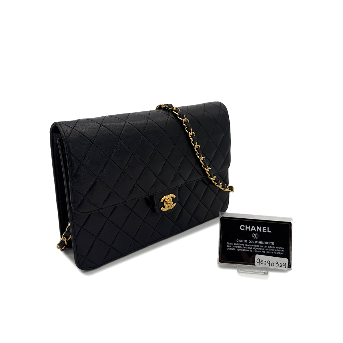 CHANEL VINTAGE MATELASSE CHAIN SHOULDER BAG BLACK LAMB SKIN 90290329