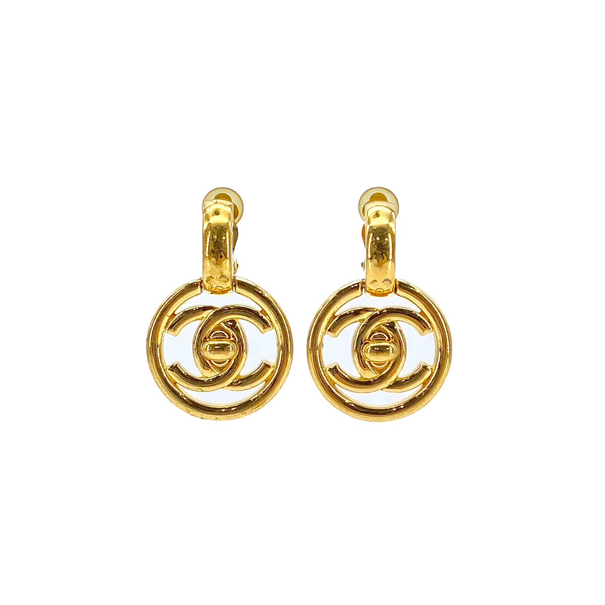 CHANEL VINTAGE EARRINGS COCOMARK TURM LOCK GOLD ACCESSORY 97P 90291247