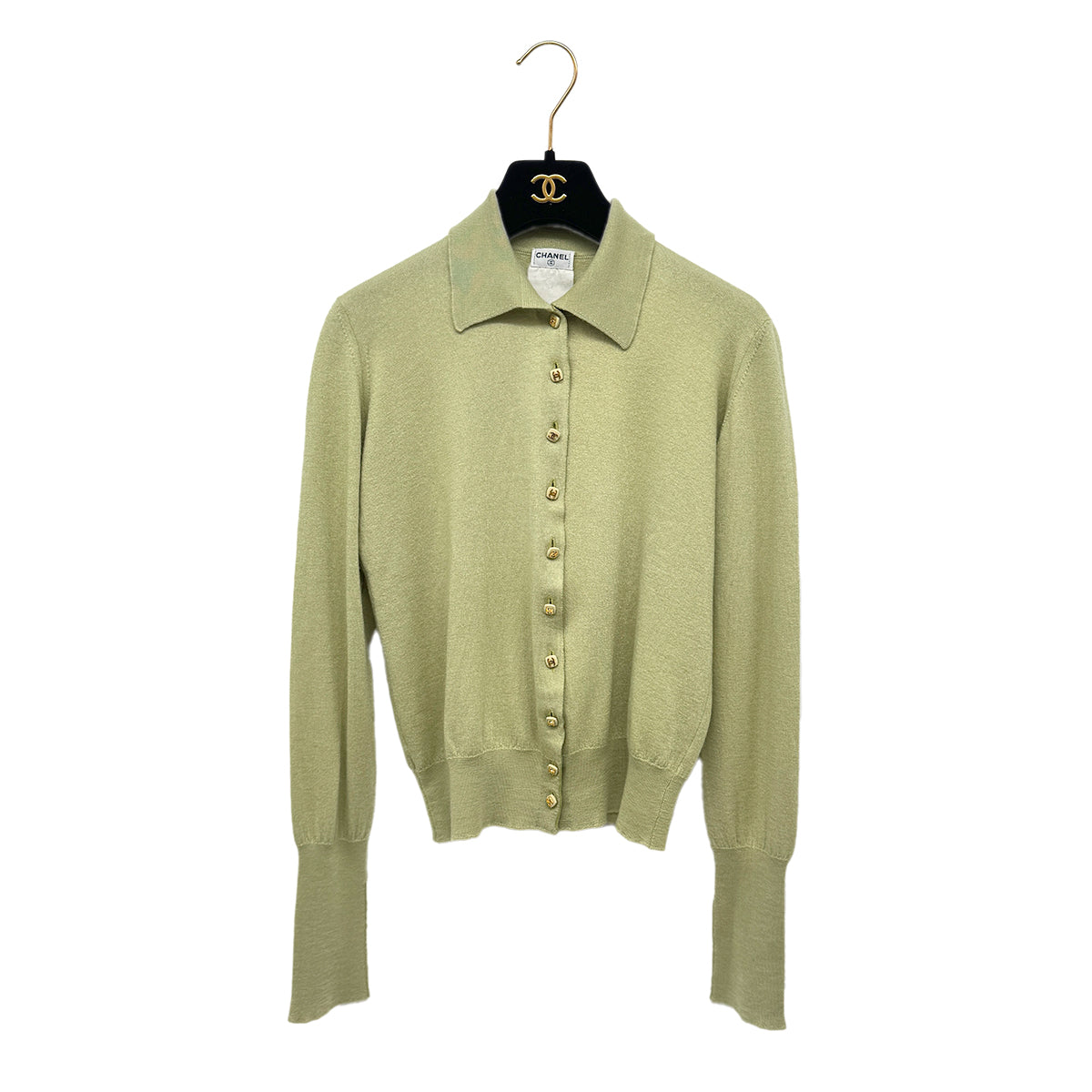 CHANEL VINTAGE COCO BUTTON CARDIGAN TOPS LIGHT GREEN RTW 90291329