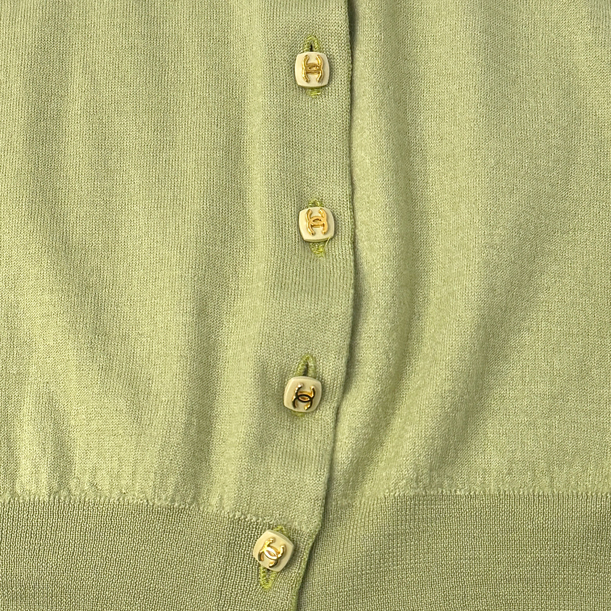 CHANEL VINTAGE COCO BUTTON CARDIGAN TOPS LIGHT GREEN RTW 90291329