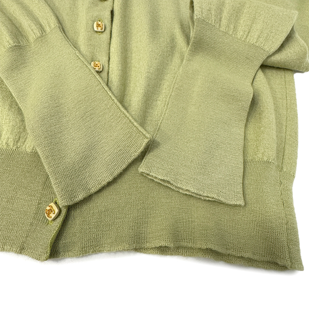 CHANEL VINTAGE COCO BUTTON CARDIGAN TOPS LIGHT GREEN RTW 90291329