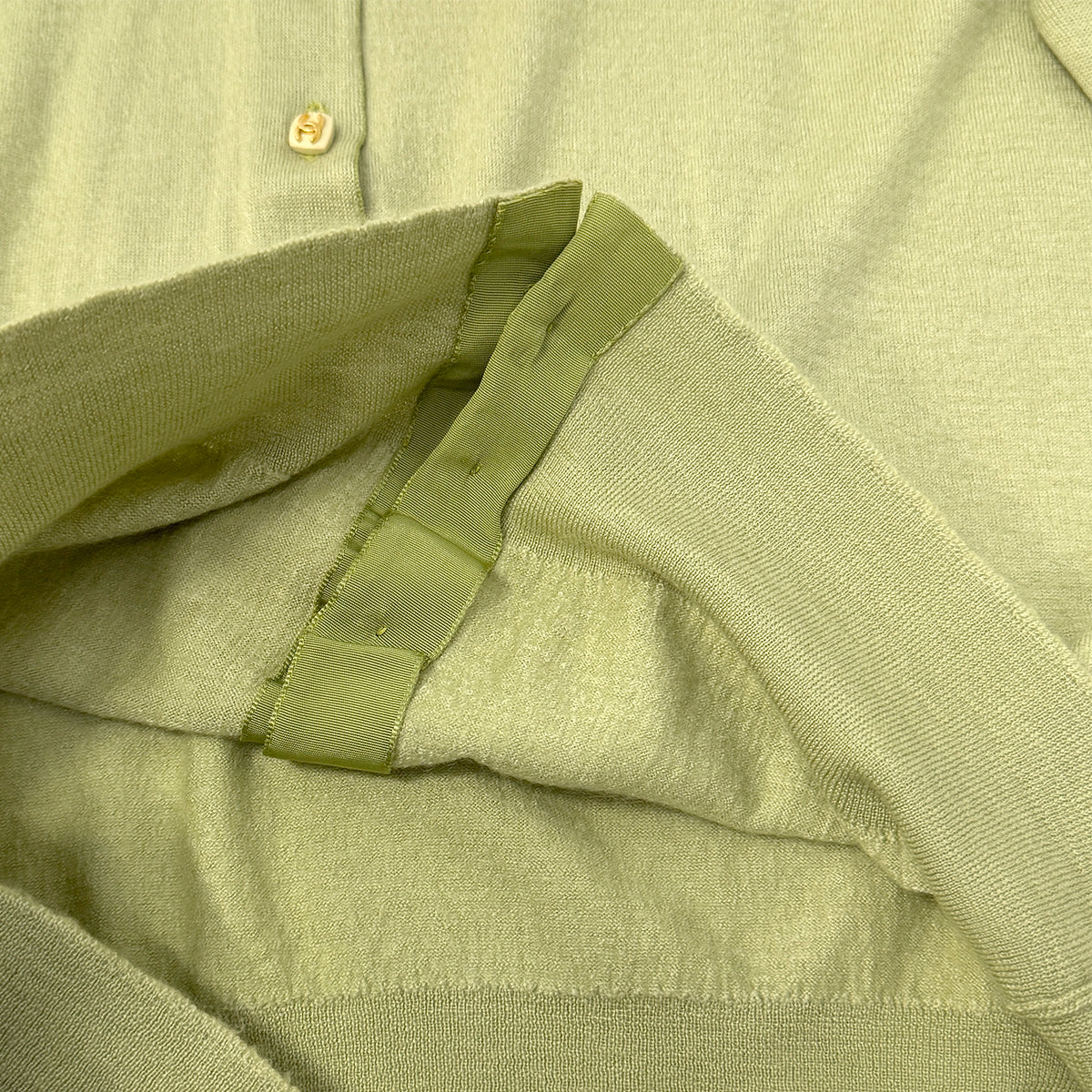 CHANEL VINTAGE COCO BUTTON CARDIGAN TOPS LIGHT GREEN RTW 90291329