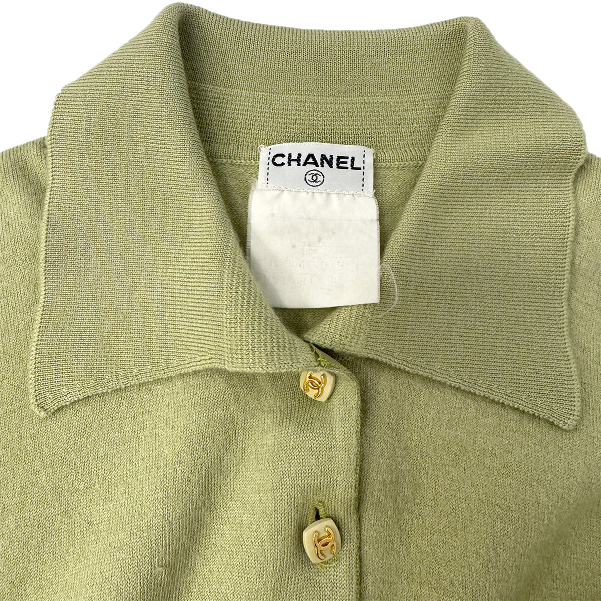 CHANEL VINTAGE COCO BUTTON CARDIGAN TOPS LIGHT GREEN RTW 90291329