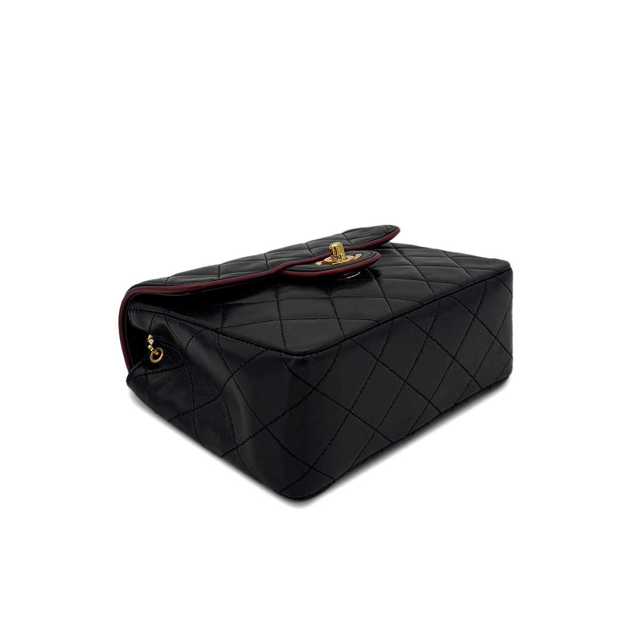 CHANEL VINTAGE MINI SQUARE 17 CHAIN SHOULDER BAG BLACK RED LAMB SKIN 90291370