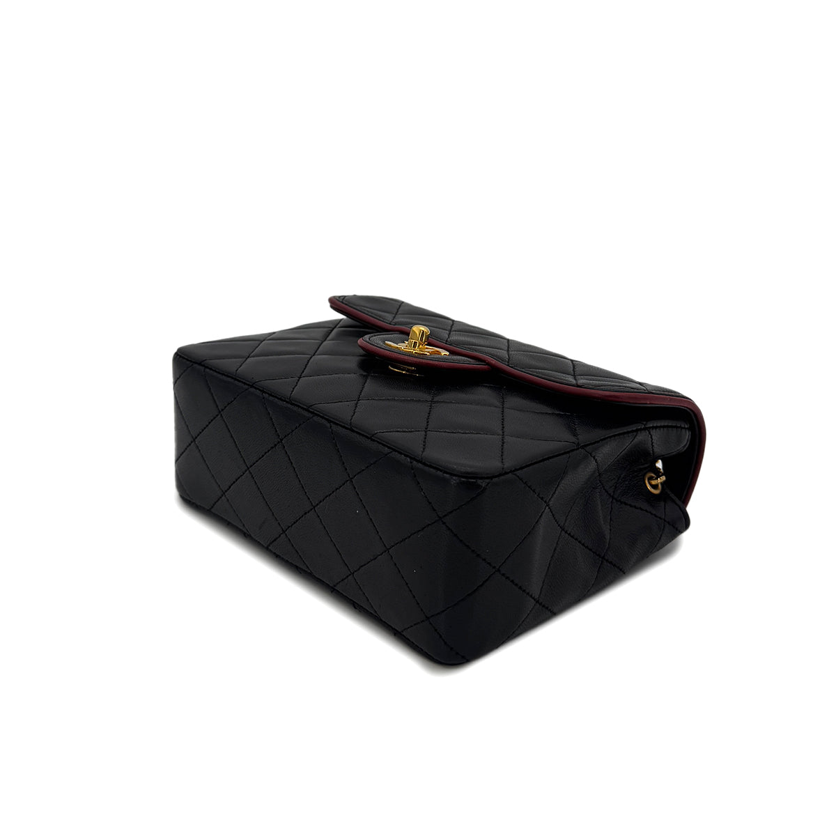 CHANEL VINTAGE MINI SQUARE 17 CHAIN SHOULDER BAG BLACK RED LAMB SKIN 90291370