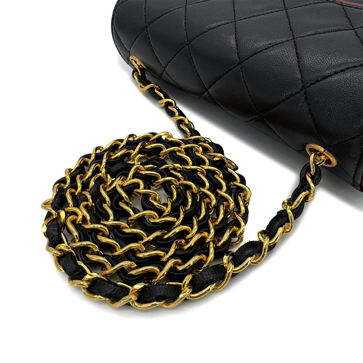 CHANEL VINTAGE MINI SQUARE 17 CHAIN SHOULDER BAG BLACK RED LAMB SKIN 90291370