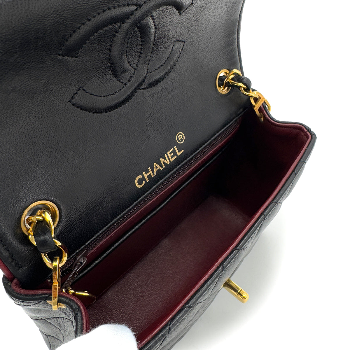 CHANEL VINTAGE MINI SQUARE 17 CHAIN SHOULDER BAG BLACK RED LAMB SKIN 90291370