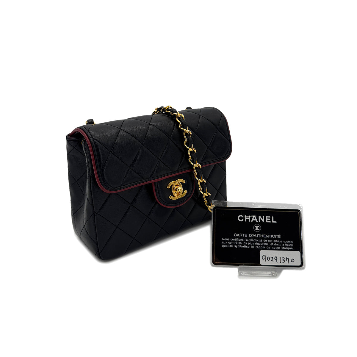 CHANEL VINTAGE MINI SQUARE 17 CHAIN SHOULDER BAG BLACK RED LAMB SKIN 90291370