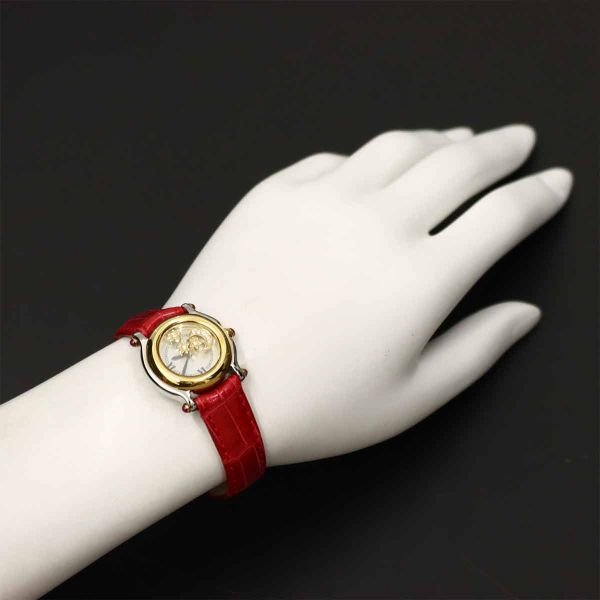 Chopard Happy Sports Two-tone Watch 27 8246 42 Women's Watch with 4 Diamonds, Moon and Stars, White Shell, and Yellow Gold Quartz Movement (90291420)