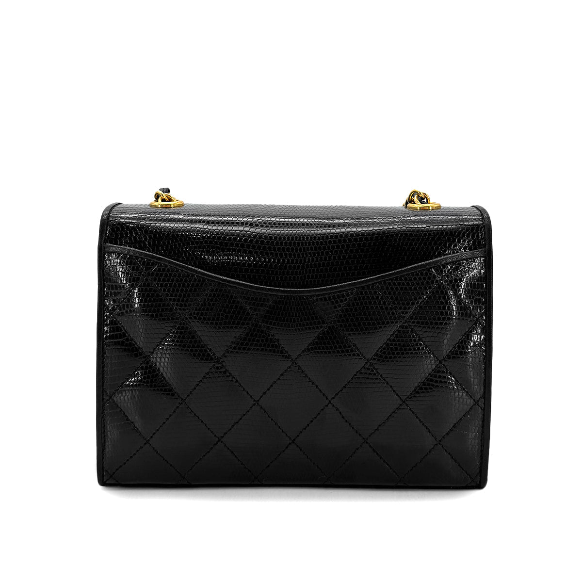 CHANEL VINTAGE MATELASSE CHAIN SHOULDER BAG BLACK LIZARD 90291459