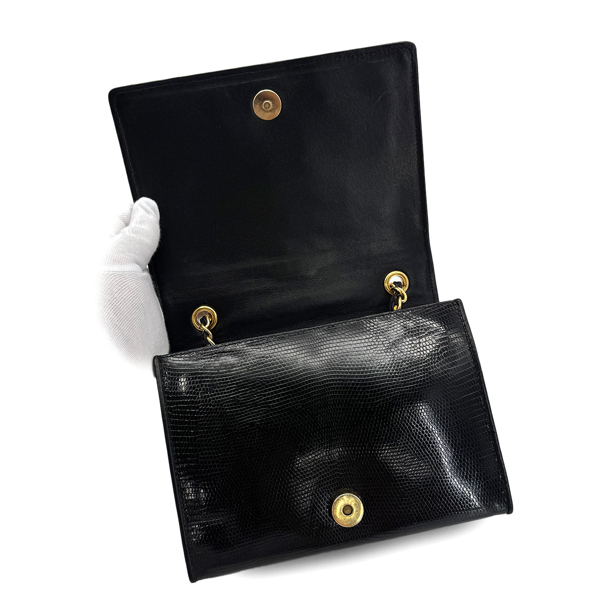 CHANEL VINTAGE MATELASSE CHAIN SHOULDER BAG BLACK LIZARD 90291459