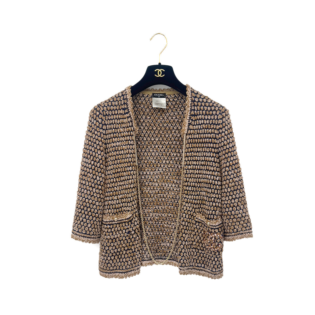 CHANEL COCO BUTTON CARDIGAN 2011 S/S COLLECTION BY KARL LAGERFELD CHAMPAGNE GOLD LAYON 34 P40 RTW 90291466 - PURPOSE