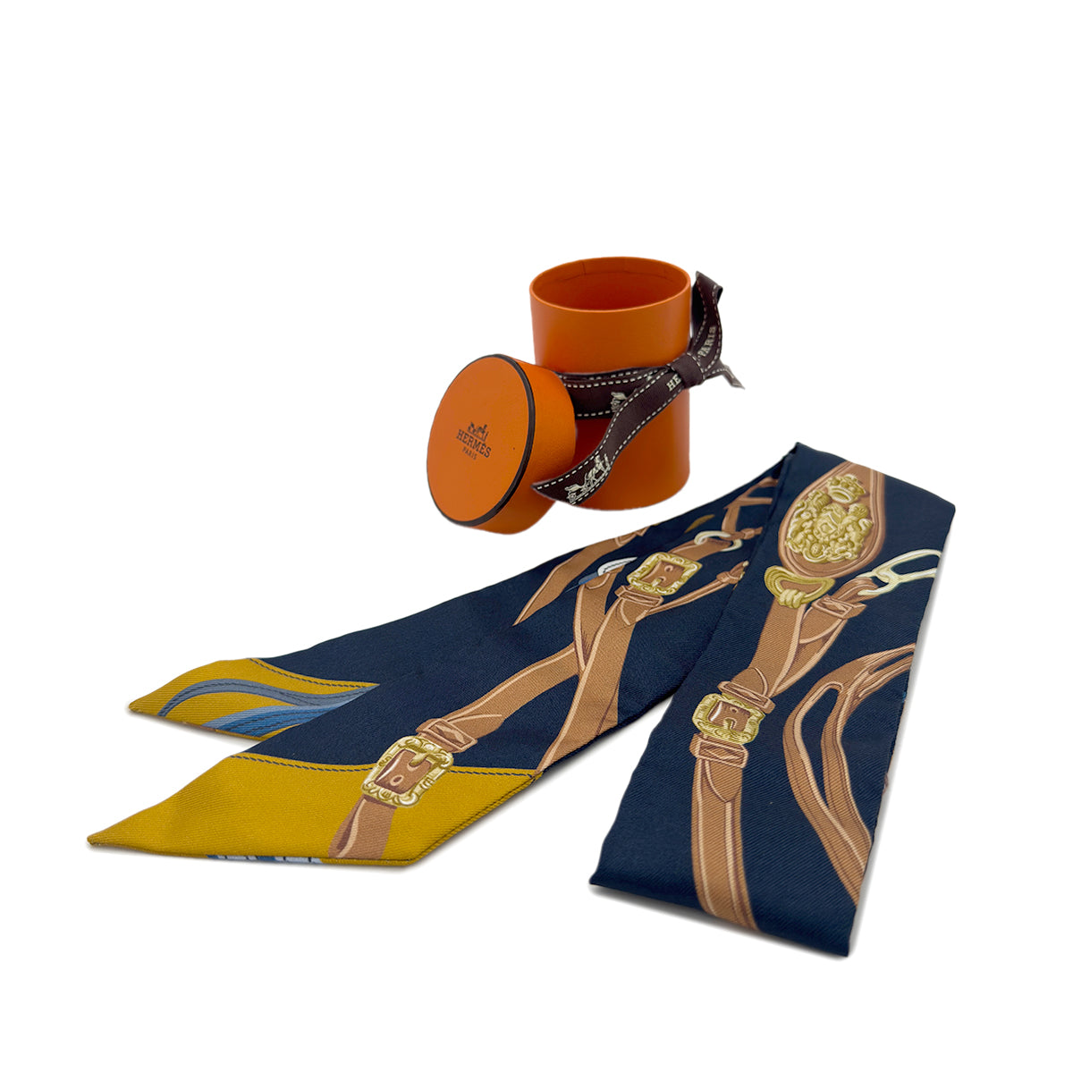 HERMES TWILLY BRIDES DE GALA APPLIQUE PIQUE SCARF NAVY SILK 90292056