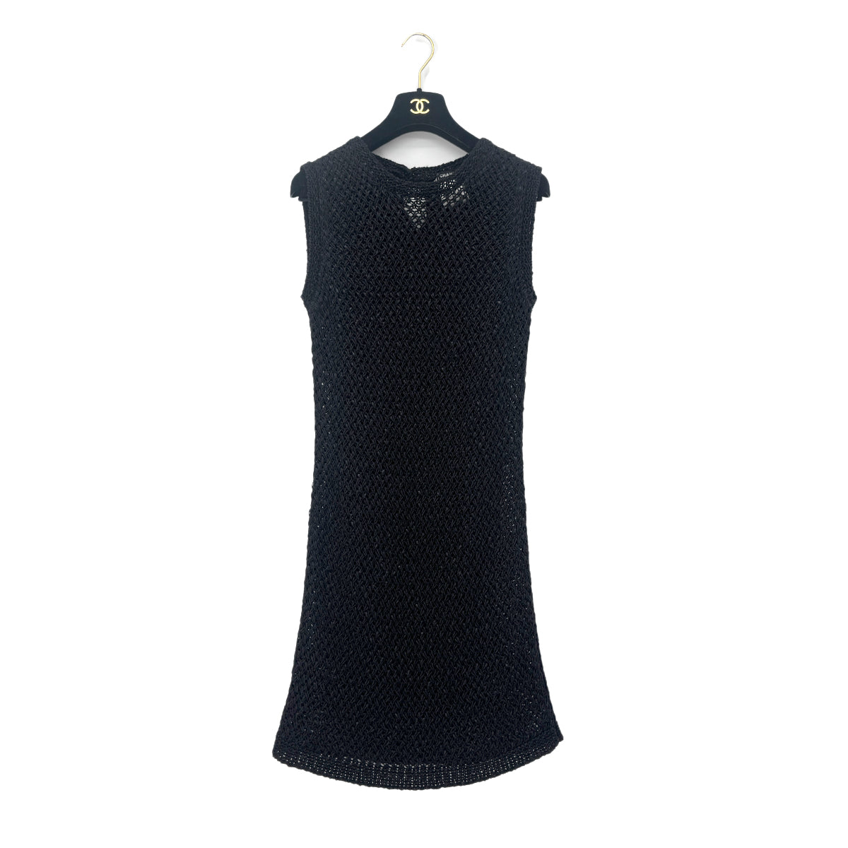 CHANEL COCO BUTTON SLEEVELESS KNIT DRESS BLACK COTTON 38 P40 RTW 90292106 - PURPOSE