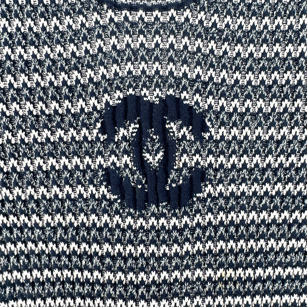 CHANEL COCOMARK COCO BUTTON HALF SLEEVE JACQUARD DRESS NAVY PINK COTTON 38 P63 RTW 90292124