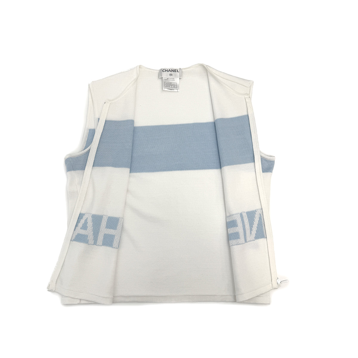 CHANEL VINTAGE SPORTSLINE SLEEVELEES TOPS WHITE BLUE COTTON 42 00S RTW 90294171