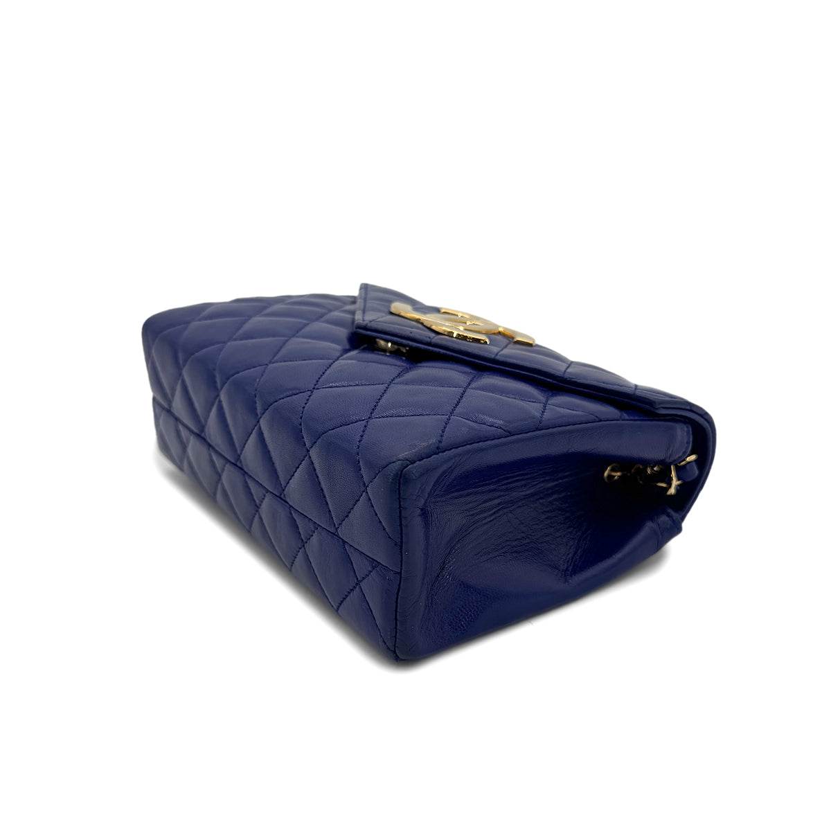 CHANEL VINTAGE MINI MATELASSE BIG COCO CHAIN SHOULDER BAG BLUE LAMB SKIN 90294183