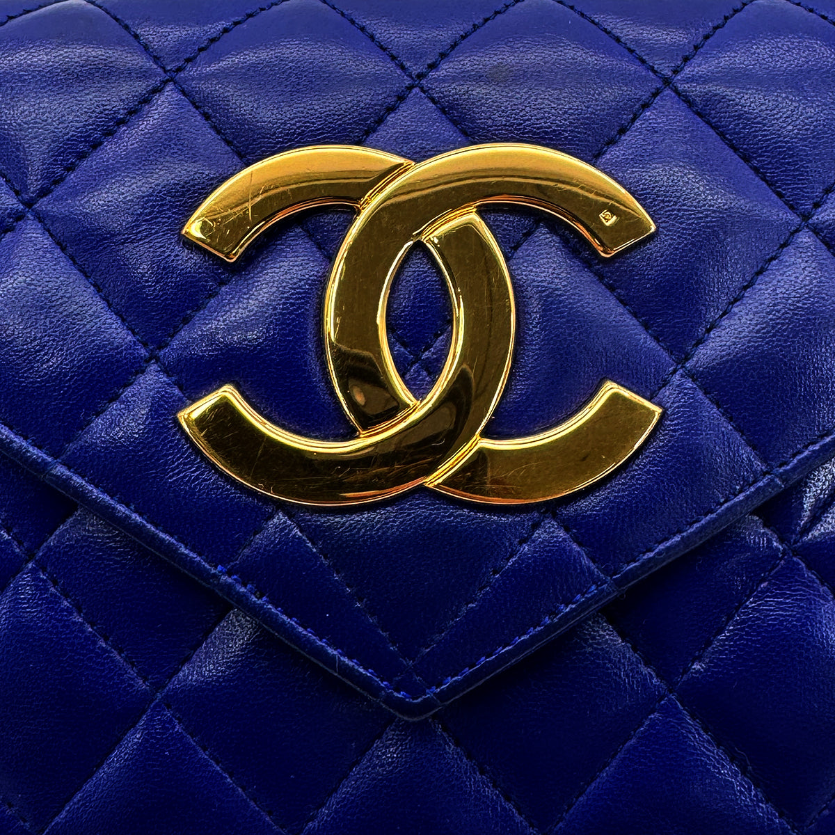 CHANEL VINTAGE MINI MATELASSE BIG COCO CHAIN SHOULDER BAG BLUE LAMB SKIN 90294183