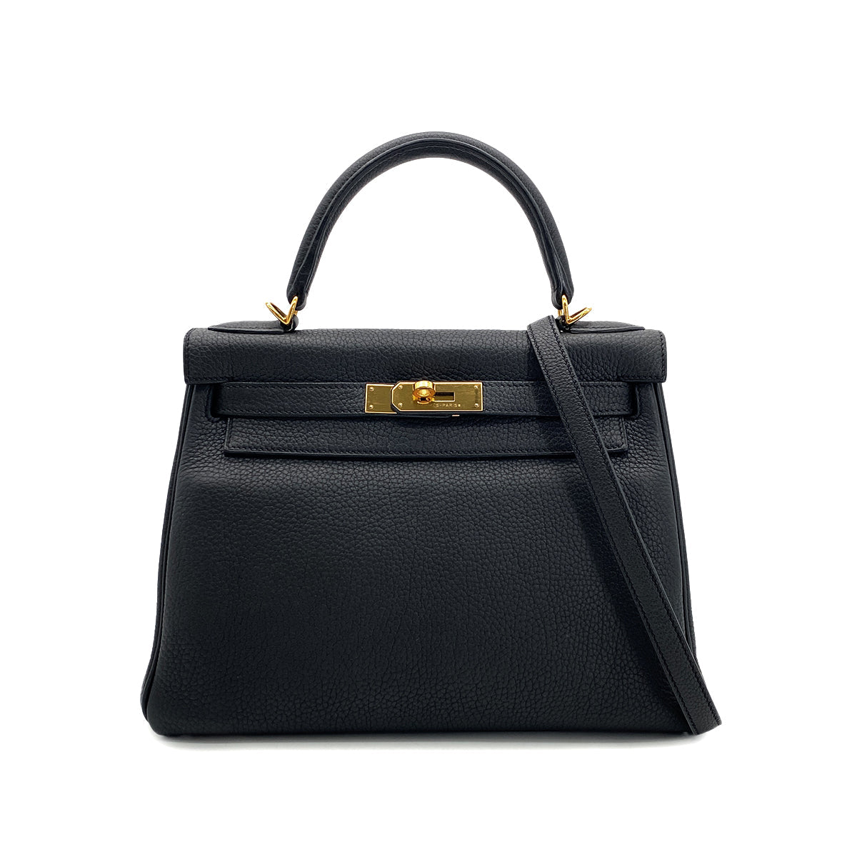 HERMES KELLY 28 RETOURNE BLACK TOGO HAND SHOULDER BAG T GHW 90295280