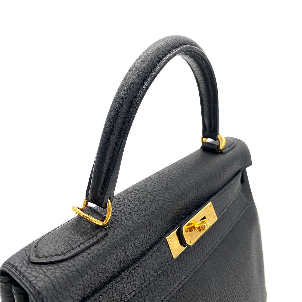 HERMES KELLY 28 RETOURNE BLACK TOGO HAND SHOULDER BAG T GHW 90295280