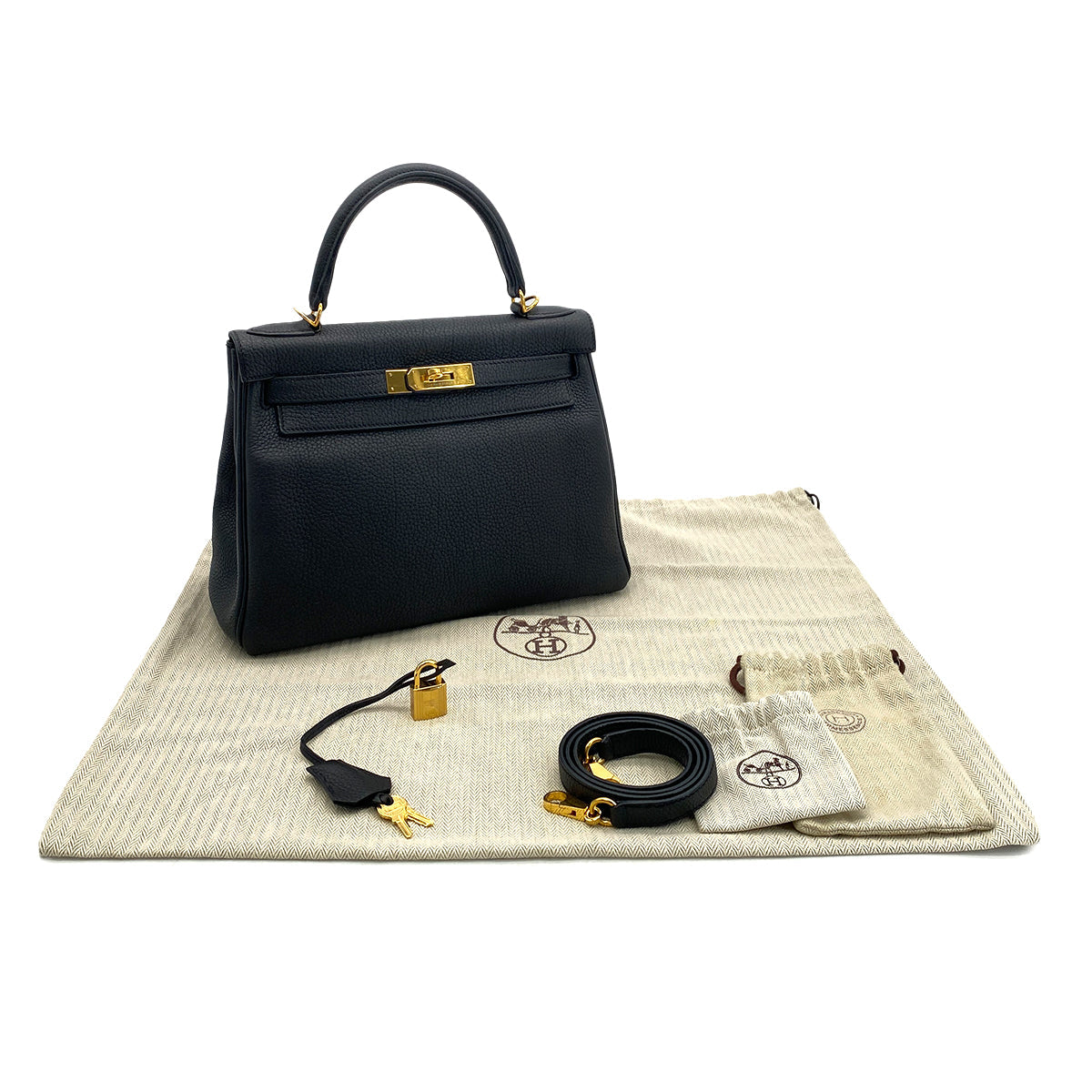 HERMES KELLY 28 RETOURNE BLACK TOGO HAND SHOULDER BAG T GHW 90295280
