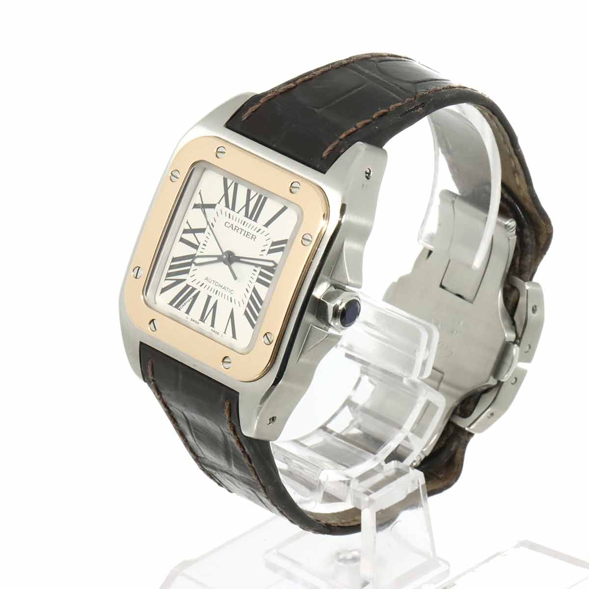 Cartier Santos 100 Two-Tone Watch W20107X7 Boys' Watch in 18K White Gold with Silver and Pink Gold, Automatic Movement, 90295528