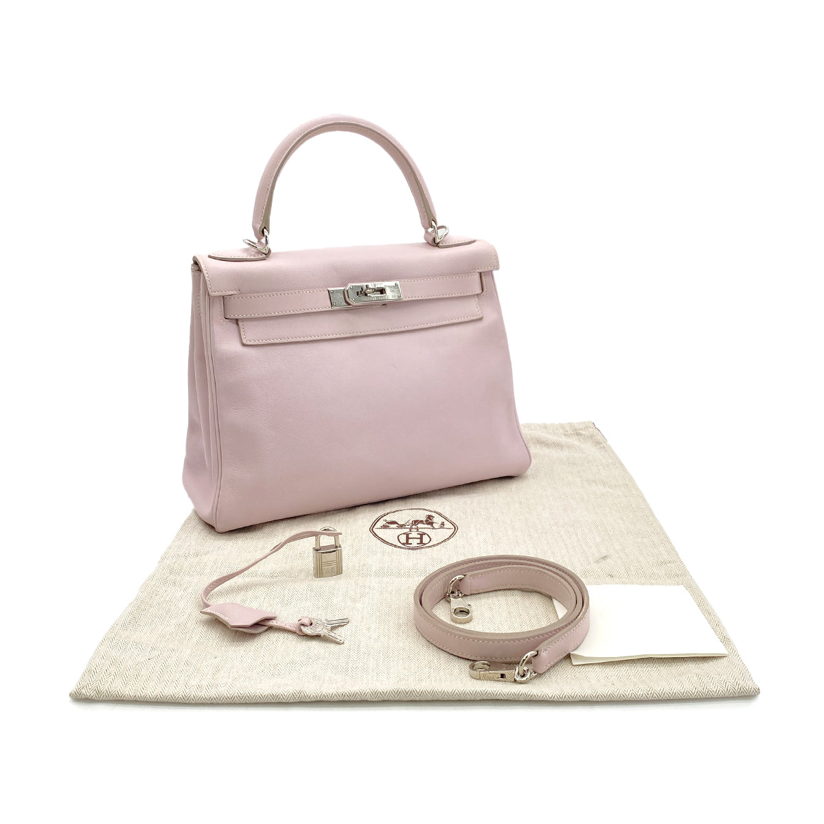 HERMES KELLY 28 RETOURNE ROSE DRAGEE VEAU SWIFT HAND SHOULDER BAG □K SHW 90295733