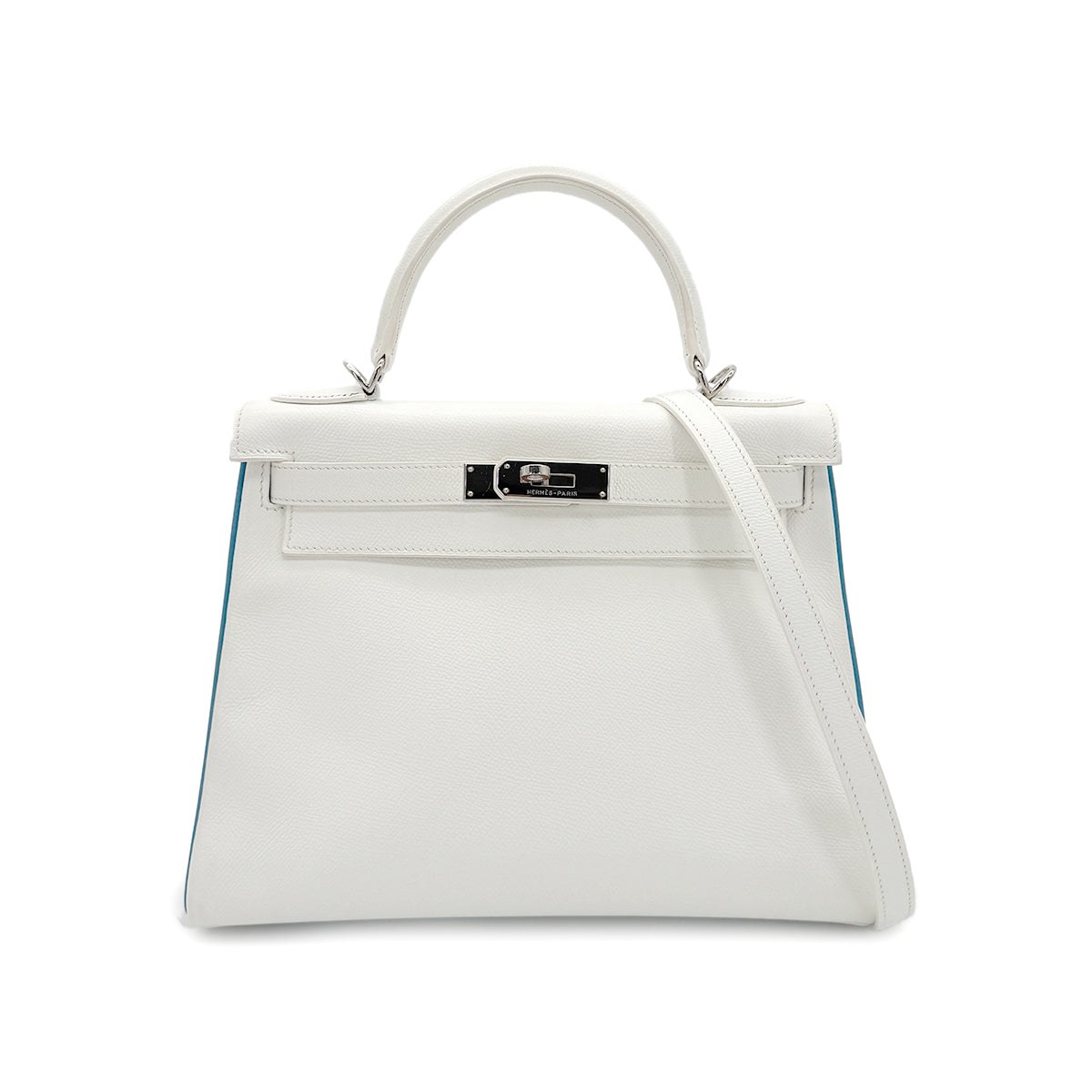 HERMES KELLY 28 RETOURNE WHITE BLEU JEAN VEAU EPSOM HAND SHOULDER BAG □I SHW 90295747 - PURPOSE