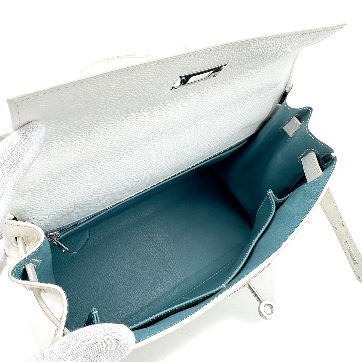 HERMES KELLY 28 RETOURNE WHITE BLEU JEAN VEAU EPSOM HAND SHOULDER BAG □I SHW 90295747 - PURPOSE