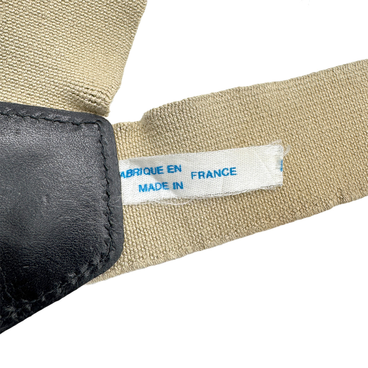 CHANEL VINTAGE SUSPENDER LOGO BEIGE BLACK CANVAS LEATHER 90296572