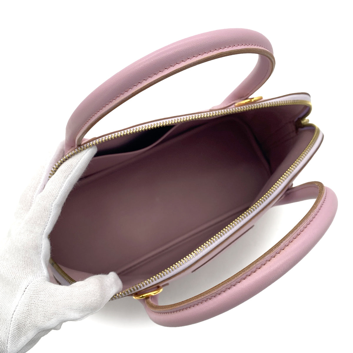 HERMES BOLIDE 31 MAUVE VEAU TADELAKT HAND SHOULDER BAG □E GHW 90297256