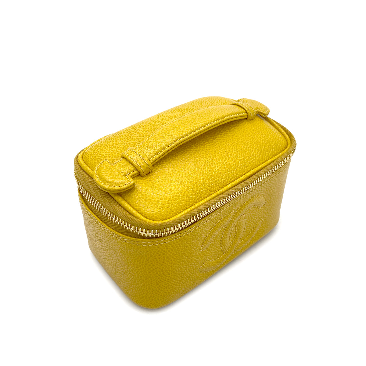 CHANEL VINTAGE MINI VANITY HAND BAG YELLOW CAVIAR SKIN 90297519