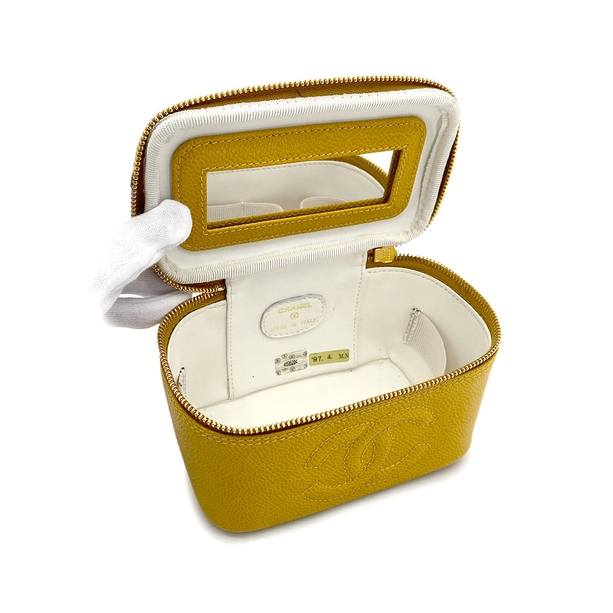 CHANEL VINTAGE MINI VANITY HAND BAG YELLOW CAVIAR SKIN 90297519